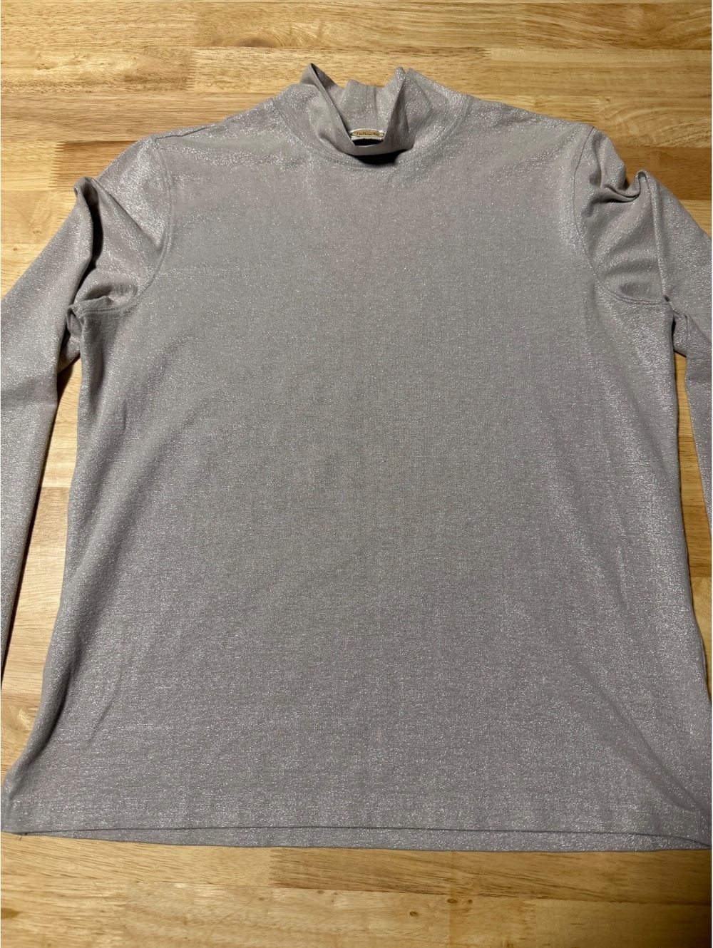 Talbots Petites Women’s Medium Silver Metallic Mock Neck Long Sleeve Top